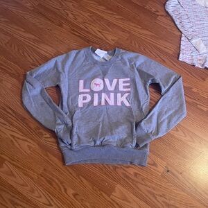 PINK Victoria's Secret Gray Crew Neck Sweater with LOVE PINK Graphic